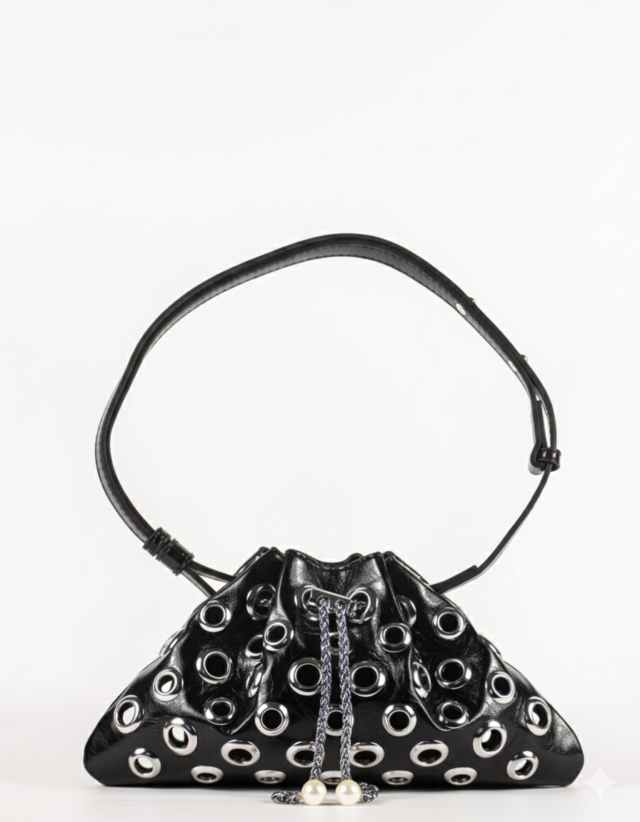 Black Grommet Eyelet Drawstring Bag