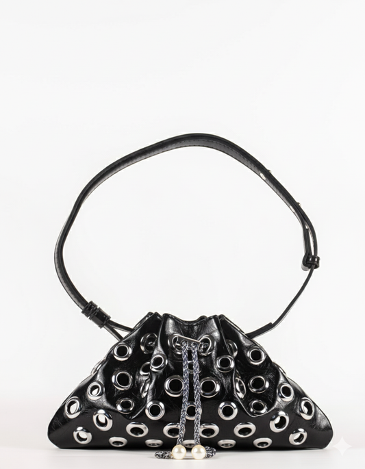 Black Grommet Eyelet Drawstring Bag