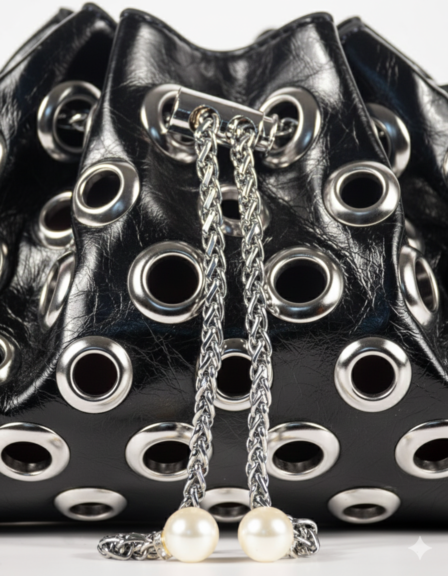 Black Grommet Eyelet Drawstring Bag