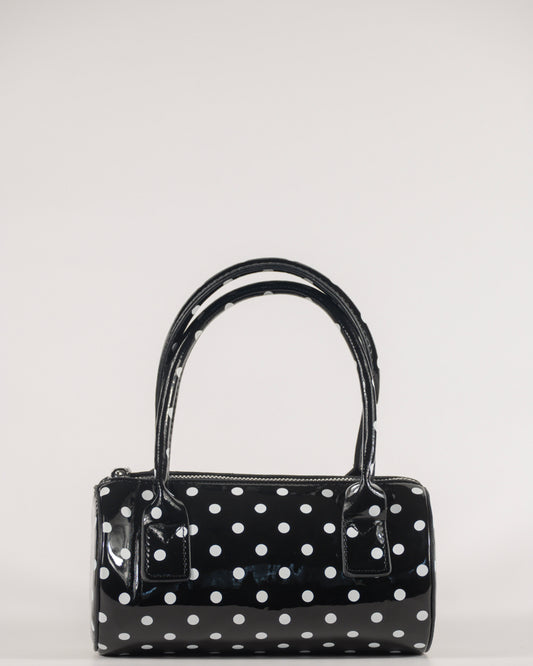 Black Polka Dot Barrel Bag