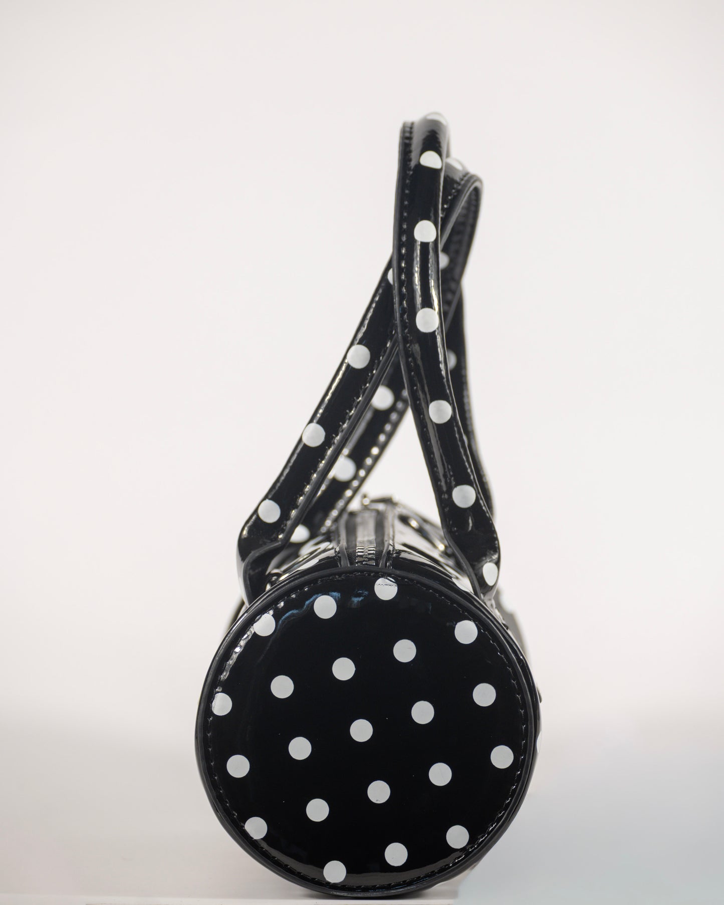 Black Polka Dot Barrel Bag