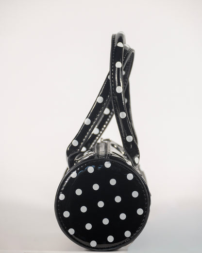 Black Polka Dot Barrel Bag