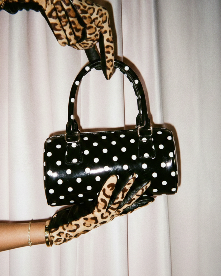 Black Polka Dot Barrel Bag