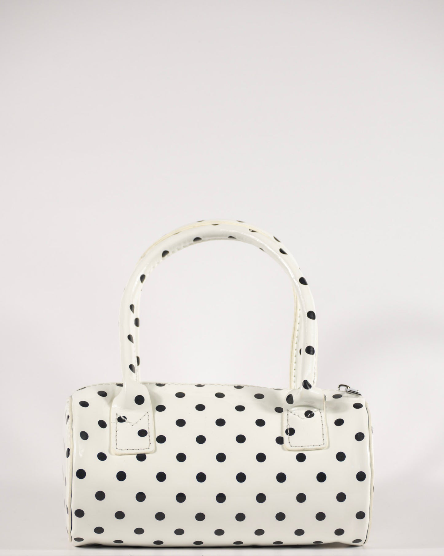 White Polka Dot Barrel Bag