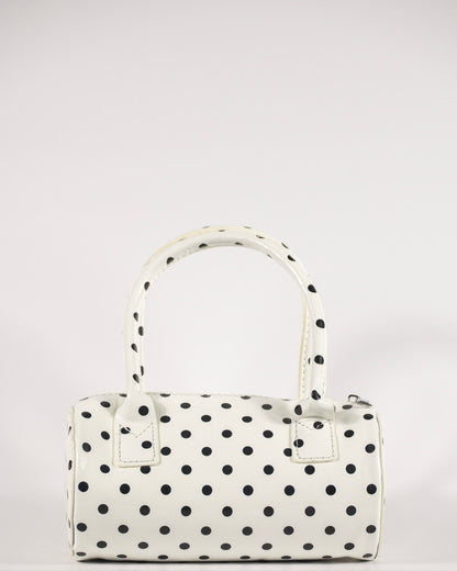 White Polka Dot Barrel Bag