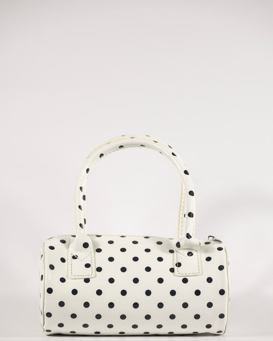 White Polka Dot Barrel Bag