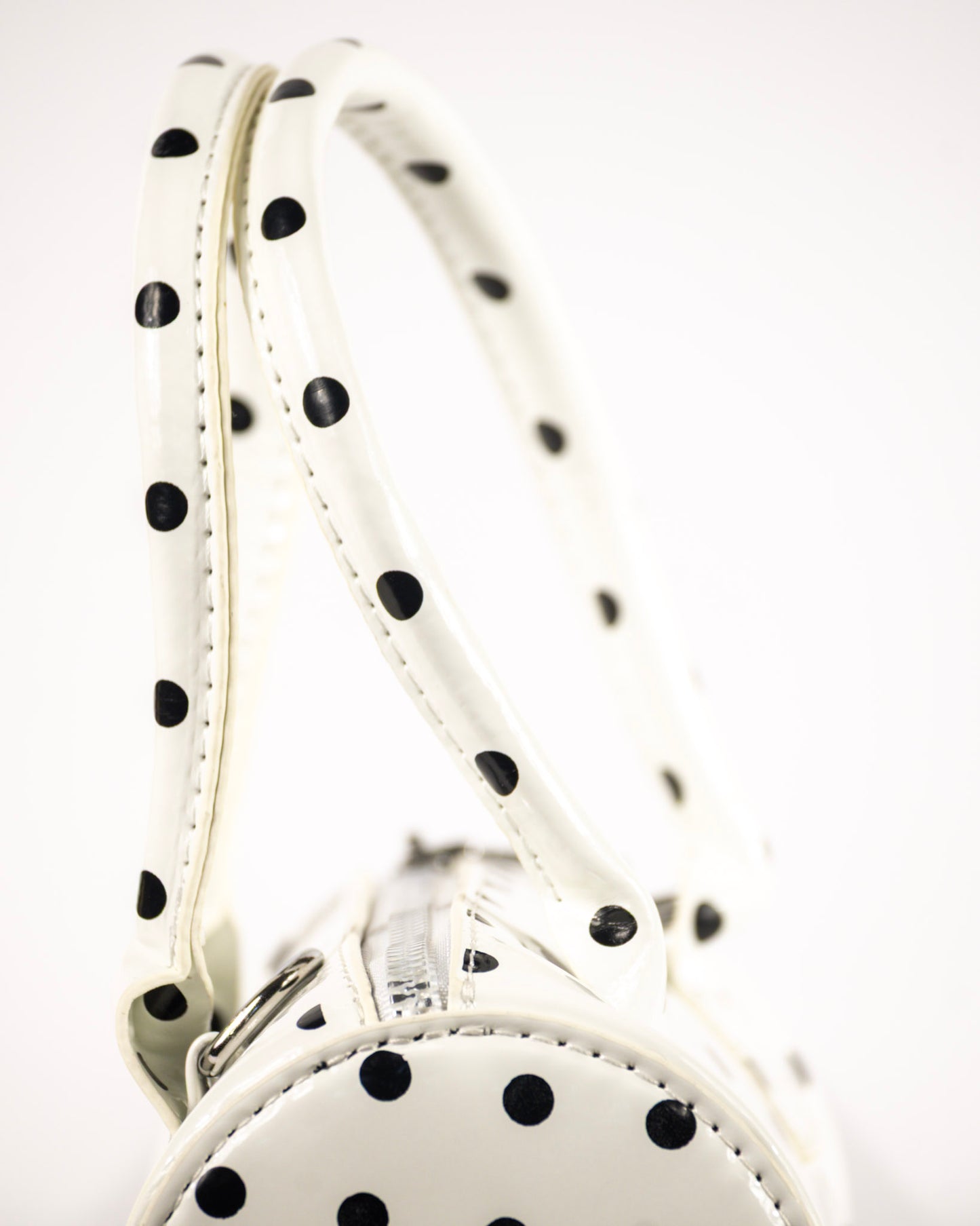 White Polka Dot Barrel Bag