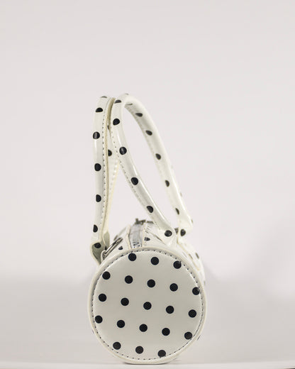 White Polka Dot Barrel Bag